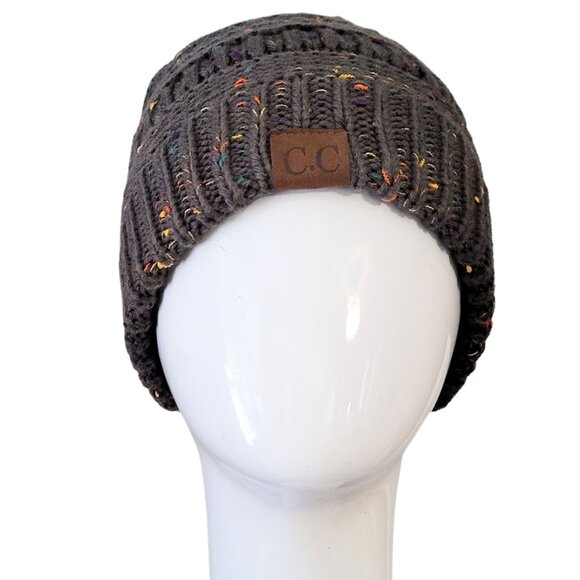 C.C Exclusives Soft Stretch Cable Knit Messy Bun Ponytail Beanie Hat Women's OS - Picture 2 of 7